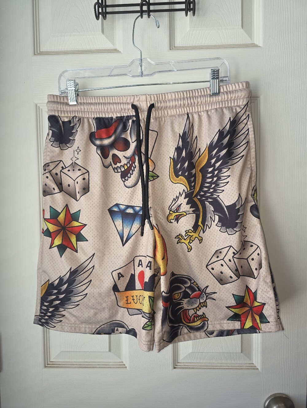 Men's rebel vengeance Tattoo Eagle Graphic Print Drawstring Shorts L  Inseam "